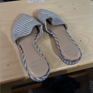 crown & ivy Striped Blue and White Open-Back Mules